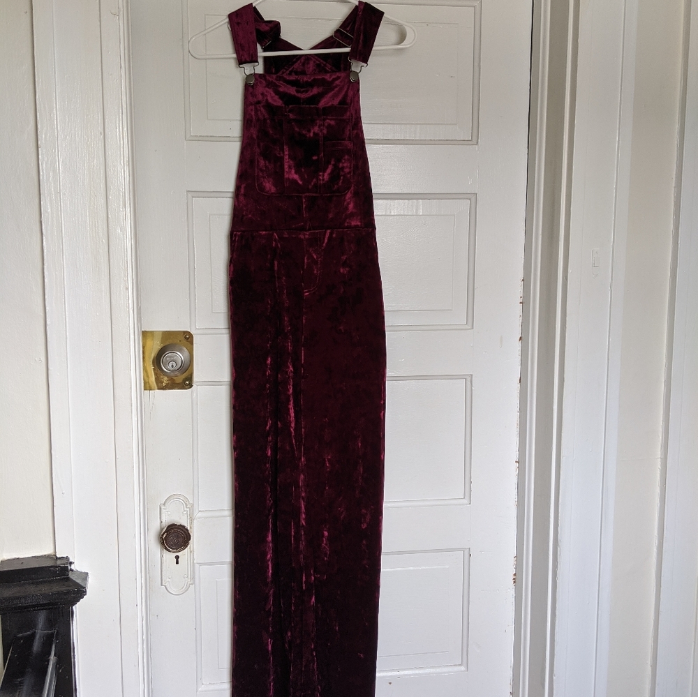 Forever 21 Red Crushed Velvet Overalls